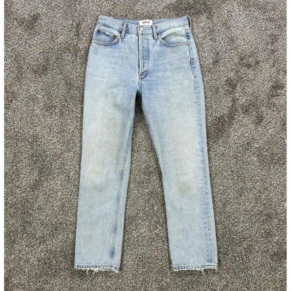 Agolde Womens 25 Riley High Rise Straight Leg Fit Jeans Light Blue Denim Casual - Picture 1 of 13